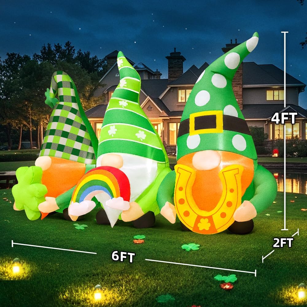 6 FT St Patricks Day Inflatables Outdoor Decorations Inflatable Gnome Leprechauns Blow Up Yard Decor Saint Patrick&#x27;s Decorations for Yard Holiday Party Garden Lawn