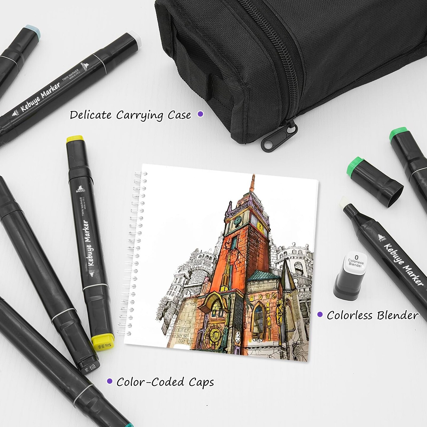 Alcohol Markers 24 Colors, Drawing Markers for Adult Coloring Books No Bleeding Dual Tip Art Markers, Coloring Marker for School Sketching Coloring Alcohol Based Markers with Base