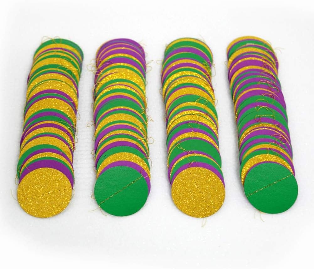 Gold Purple Green Mardi Gras Party Decorations Glitter Dot Garland Circle Streamers Banner Backdrop for Fat Tuesday Carnival Themed Parties Wedding Baby Shower Birthday Decor