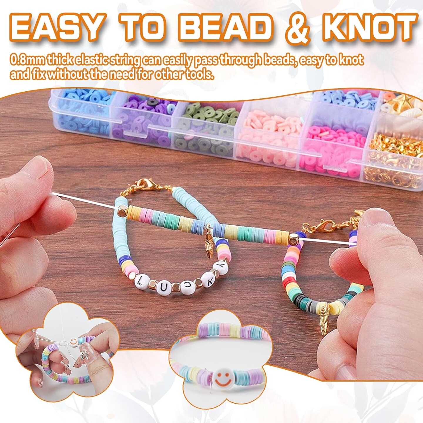 2 Rolls 1mm Elastic String for Bracelets, 656 Feet Crystal Stretchy String Clay Bead Cord