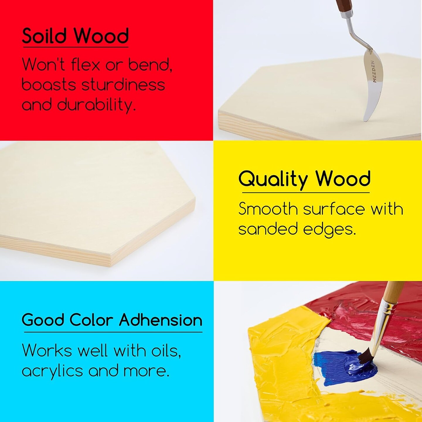 Hexagon Wood Canvas Panels: 3/4" Deep Wooden Canvas Panels - 4-Pack Cradled Wood Art Boards for Pouring Art, Crafts, Painting (8x9 inches)