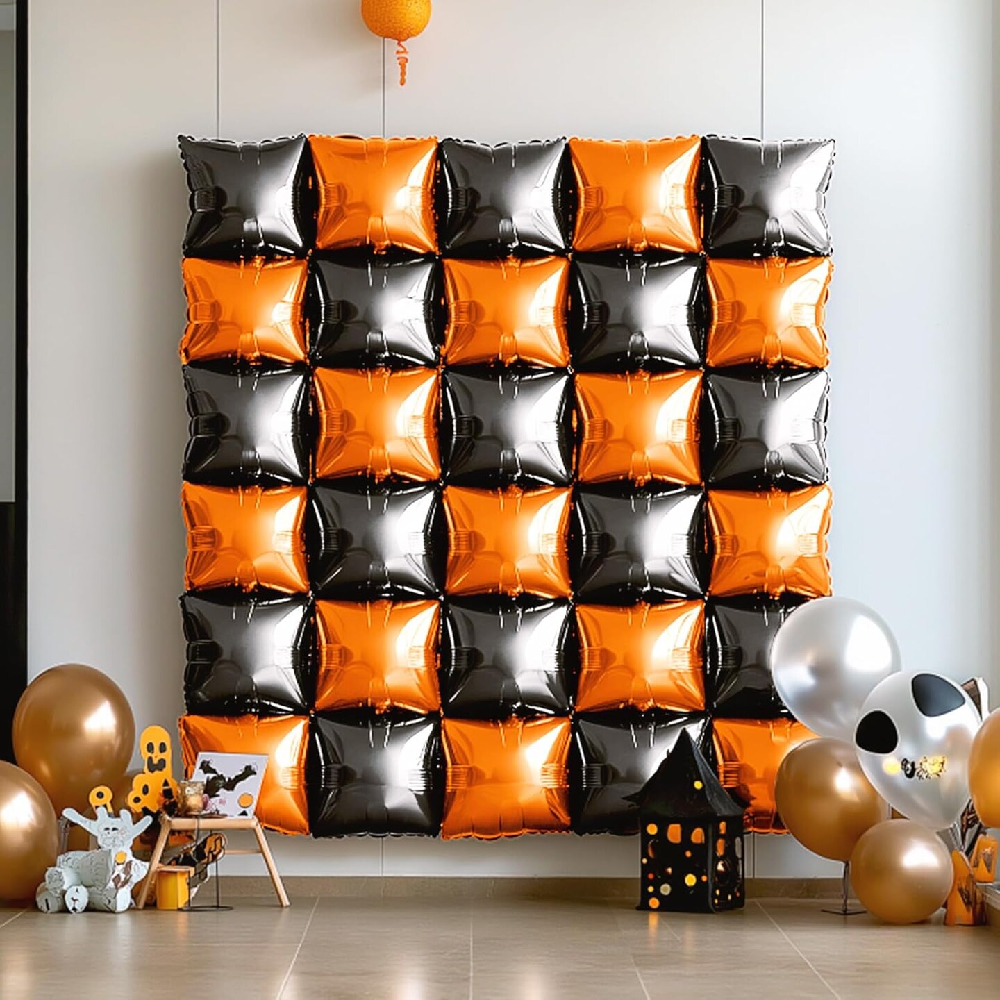 Foil Balloons Wall Backdrop Double Sided Black(D05 - Black and Orange)