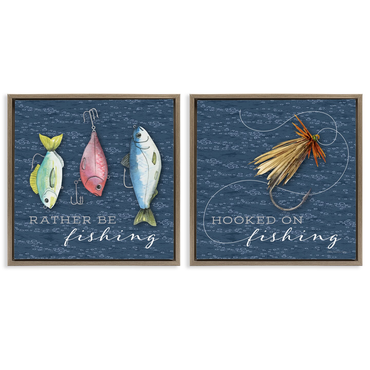 Stupell Industries Gone Fishing Sayings 2pc Floating Frame Set, design by Holly Thomas Stein