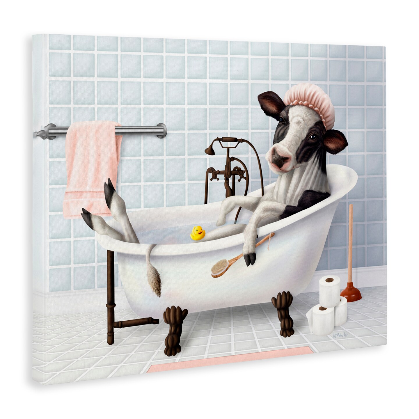 Stupell Industries Cow & Rubber Duck in Bath Canvas, design by Mehu Art