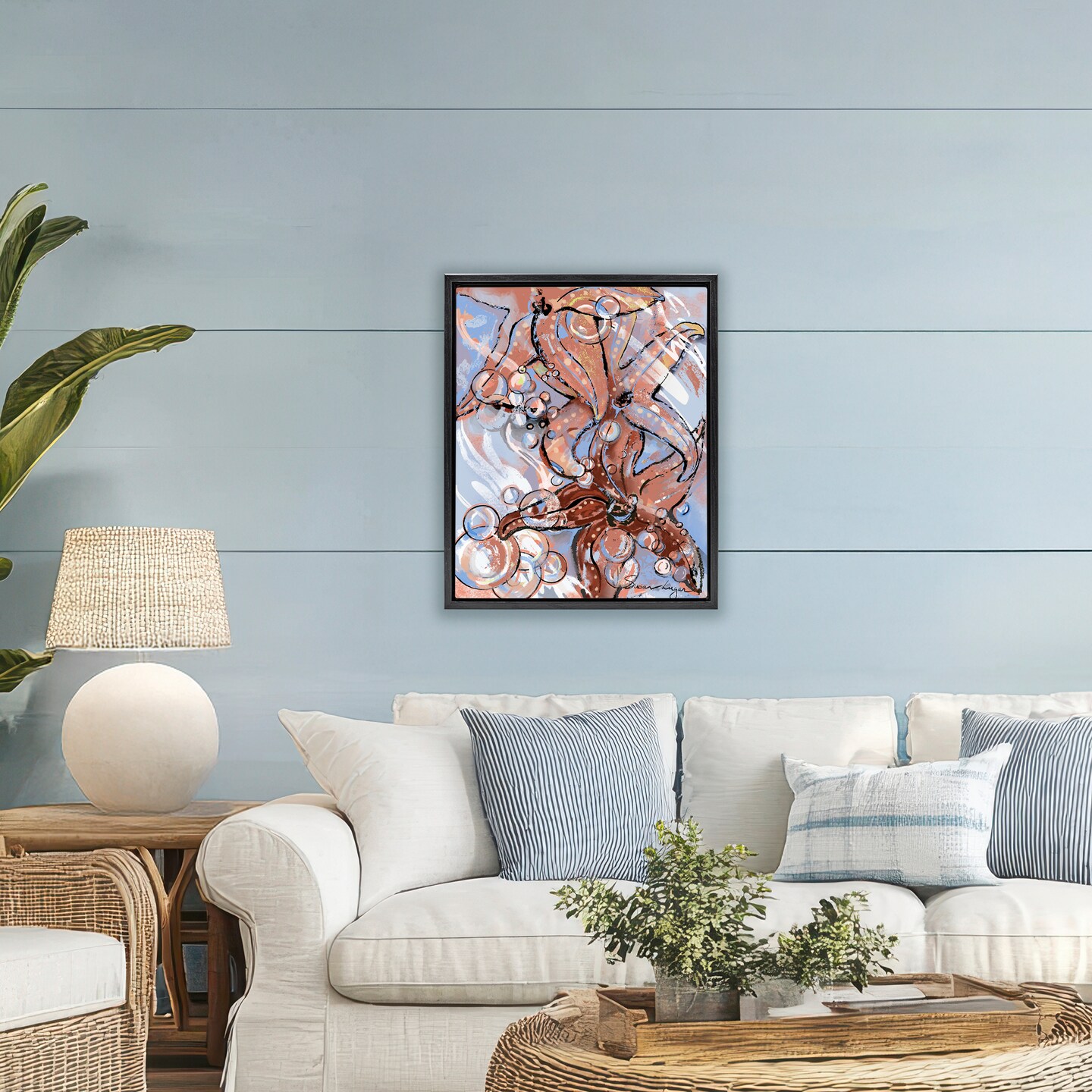 Stupell Industries Aquatic Starfish And Bubbles Floating Frame, design by Susan Lugar