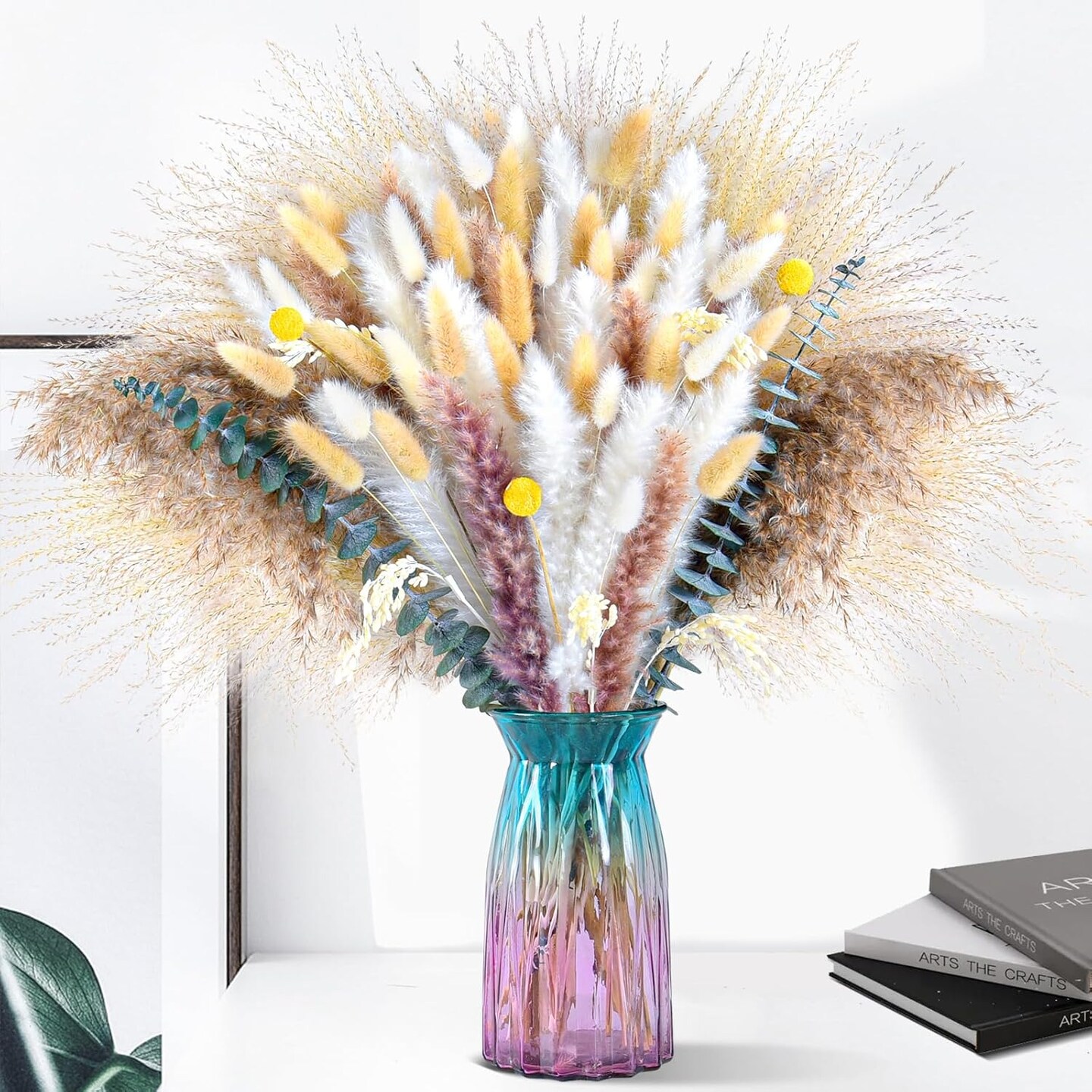 102pcs Dried Pampas Grass Flower Bouquet Decor(Beige)