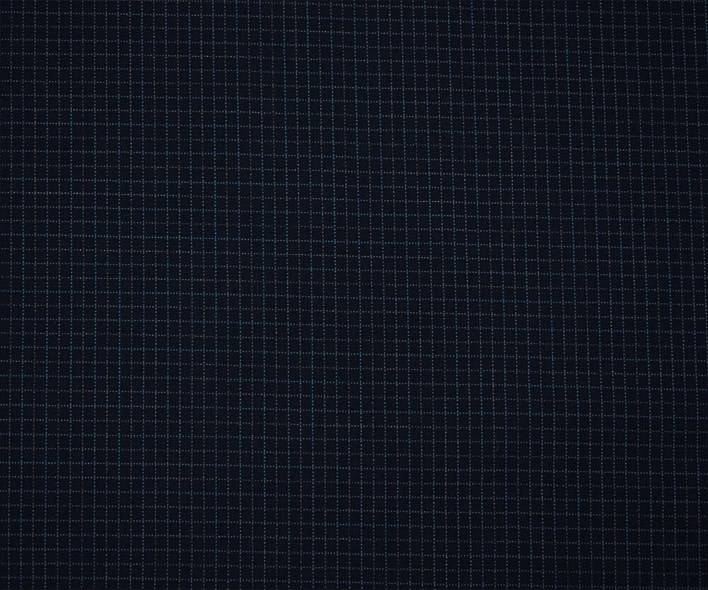 Navy-Blue-Gray Wool Poly Grid Check Woven Shirting Fabric By the Yard