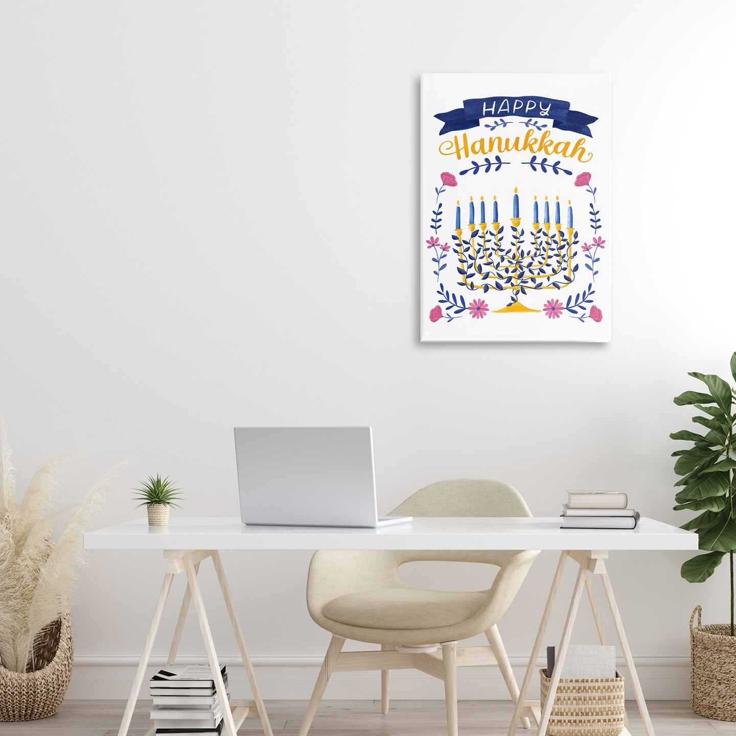 Stupell Industries Floral Menorah Happy Hanukkah Canvas, design by JJ Design House LLC