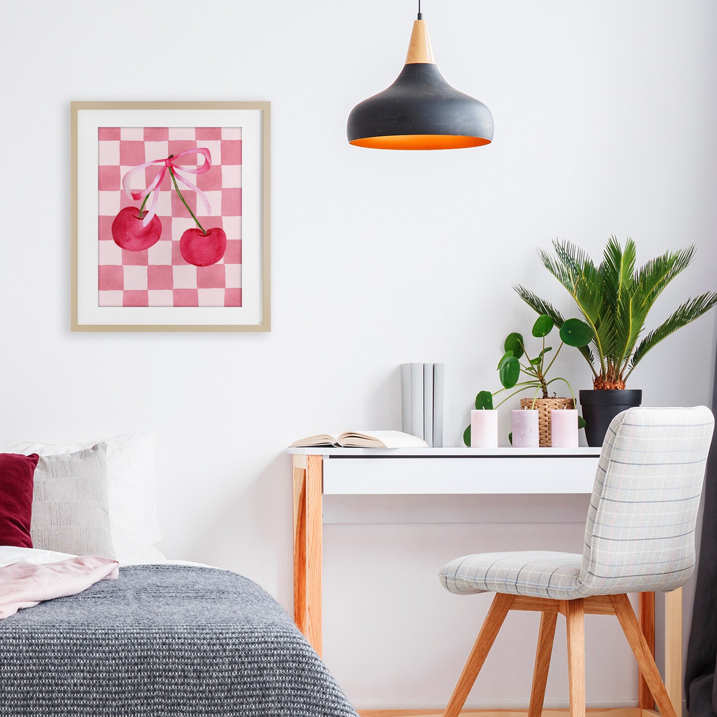 Stupell Industries Coquette Cherries over Checkers Framed Print Under Glass, design by Nina Jacobs