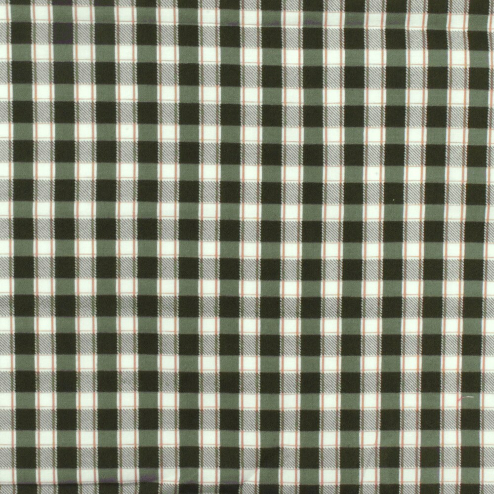 Green-Gray-Multi Plaid Print Stretch Cotton Broadcloth Woven Fabric By the Yard