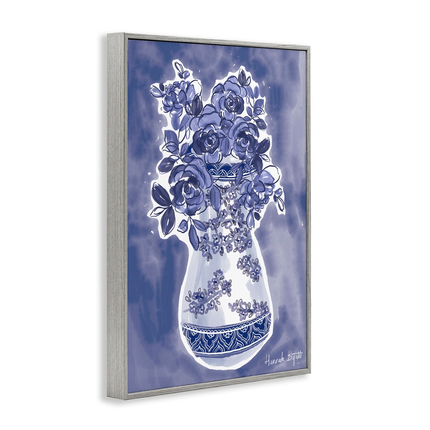 Stupell Industries Chinoiserie Vase on Blue Framed Giclee, design by Hannah Byatt