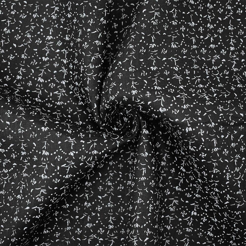Black-White Nani IRO Dainty Abstract Pattern Printed Linen Sheeting Fabric By the Yard