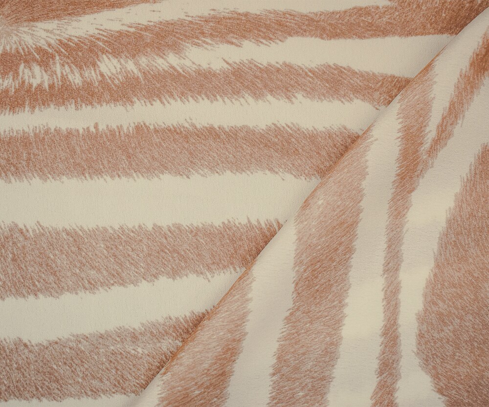 Brown-Ivory Zebra Pattern Printed Poly Charmeuse Woven Fabric By the Yard
