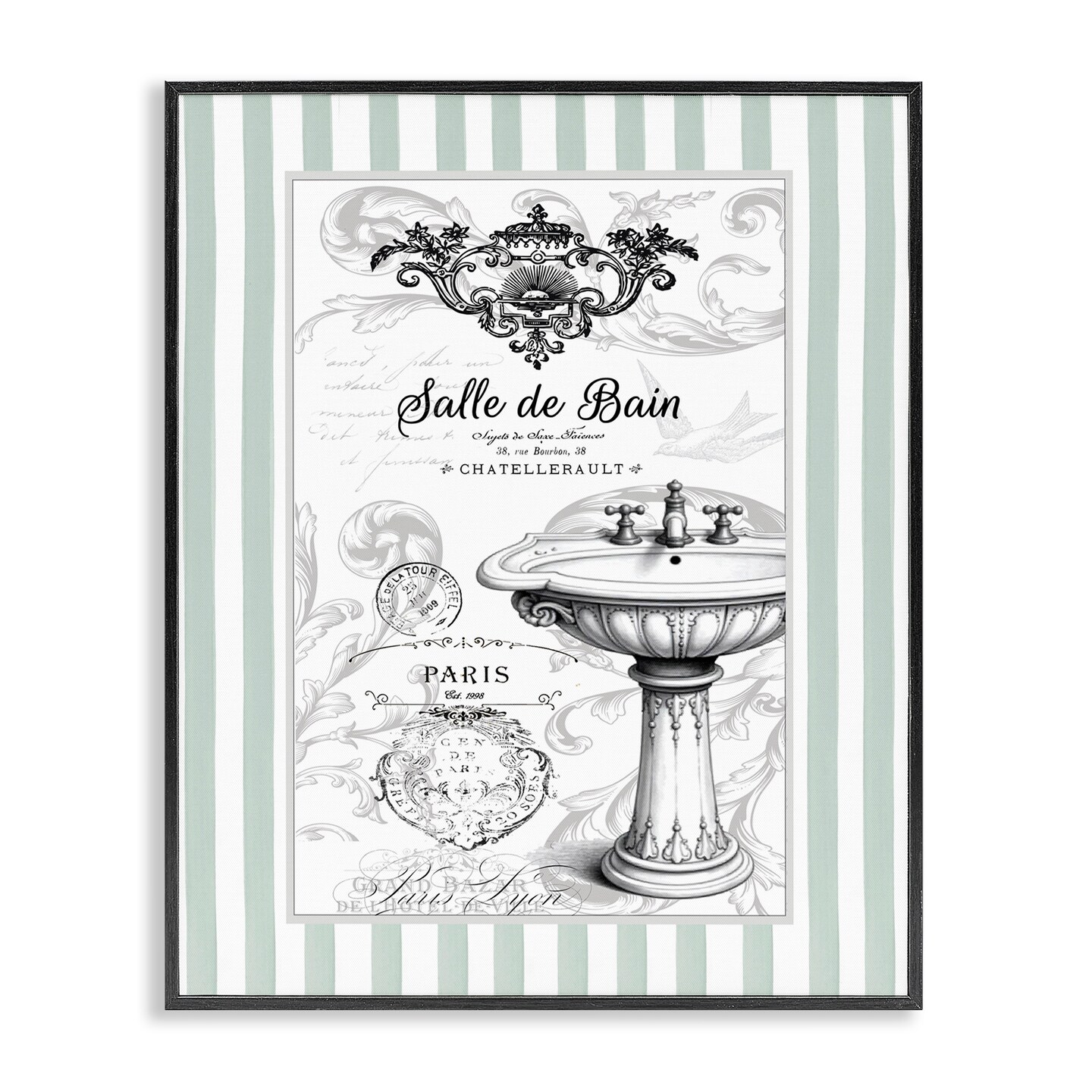 Stupell Industries French Bathroom Sink Stripes Framed Giclee, design by Lettered and Lined