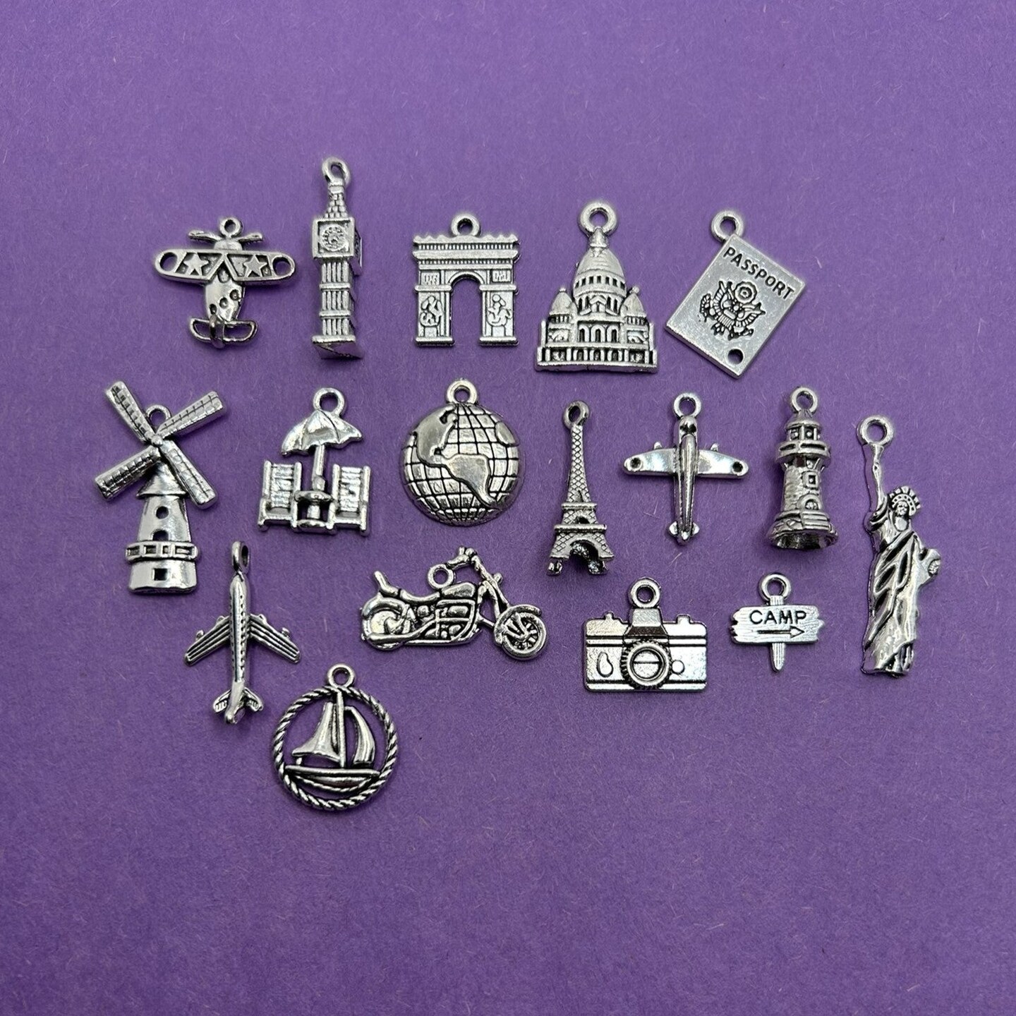 Silver Mixed Travel Charms - 17 Pieces