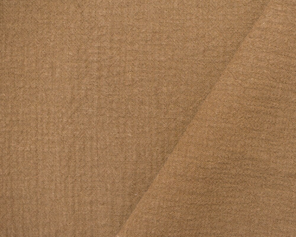 Brown Linen-Cotton Blend Crinkled Double Woven Fabric By the Yard