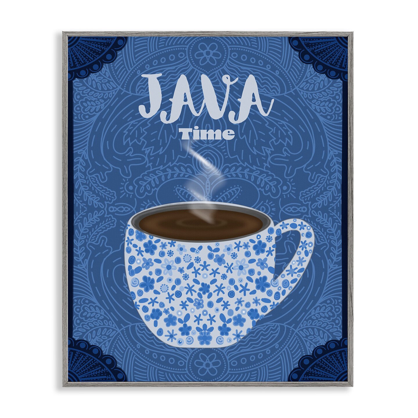 Stupell Industries Java Time Blue Coffee Mug Framed Giclee, design by Lori Mosley