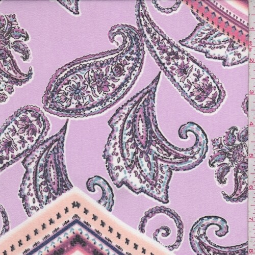 Lilac/Coral Paisley Chevron Crepe Georgette Fabric By the Yard