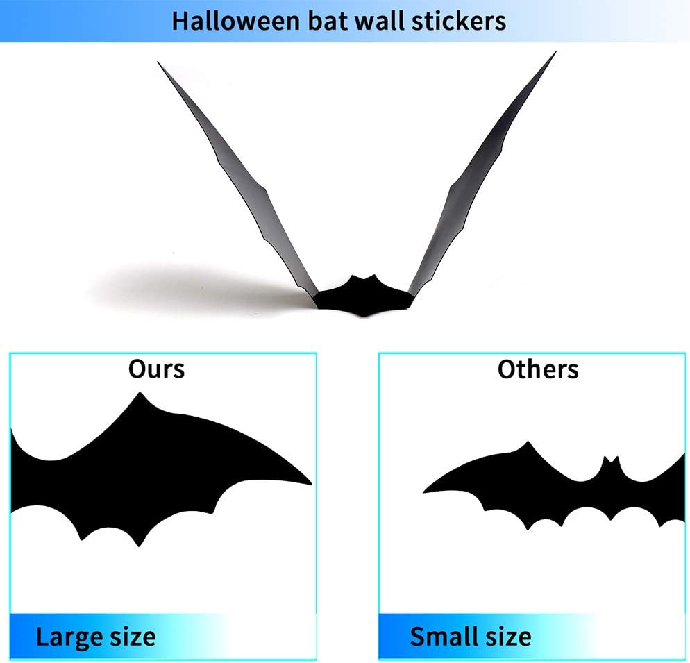 72pcs Halloween 3D Bat Wall Decals Decoration(Black)