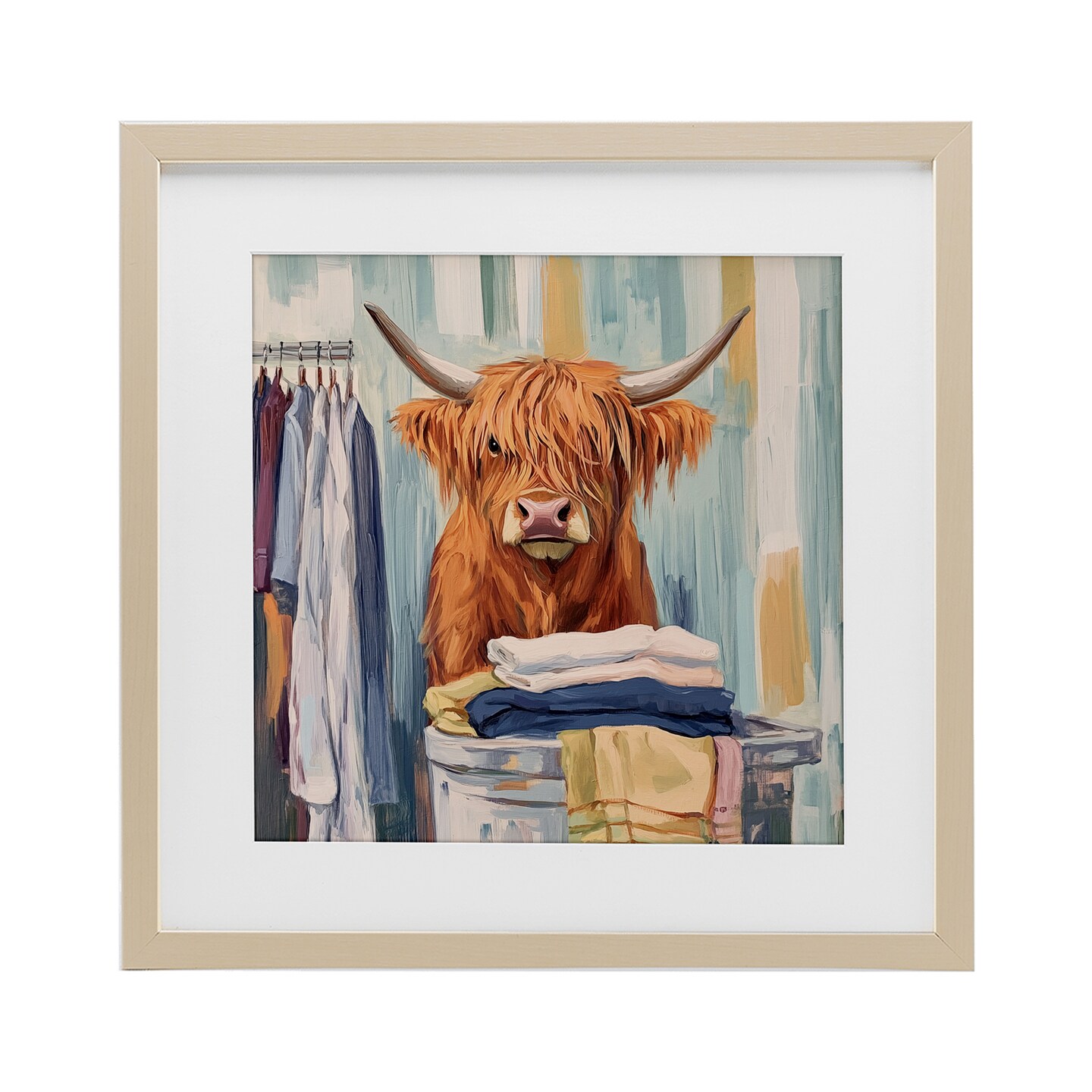 Stupell Industries Folding Fun Laundry Cow Framed Print Under Glass, design by Nina Blue