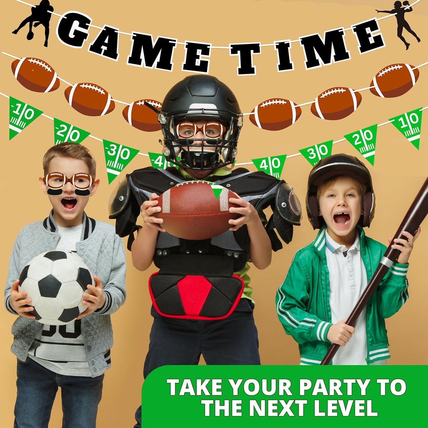 4E's Novelty 3 Football Garland Banners (9 Ft) for Football Party Decorations – Ideal Football Pennant Banner for Sports Themed Party Decor