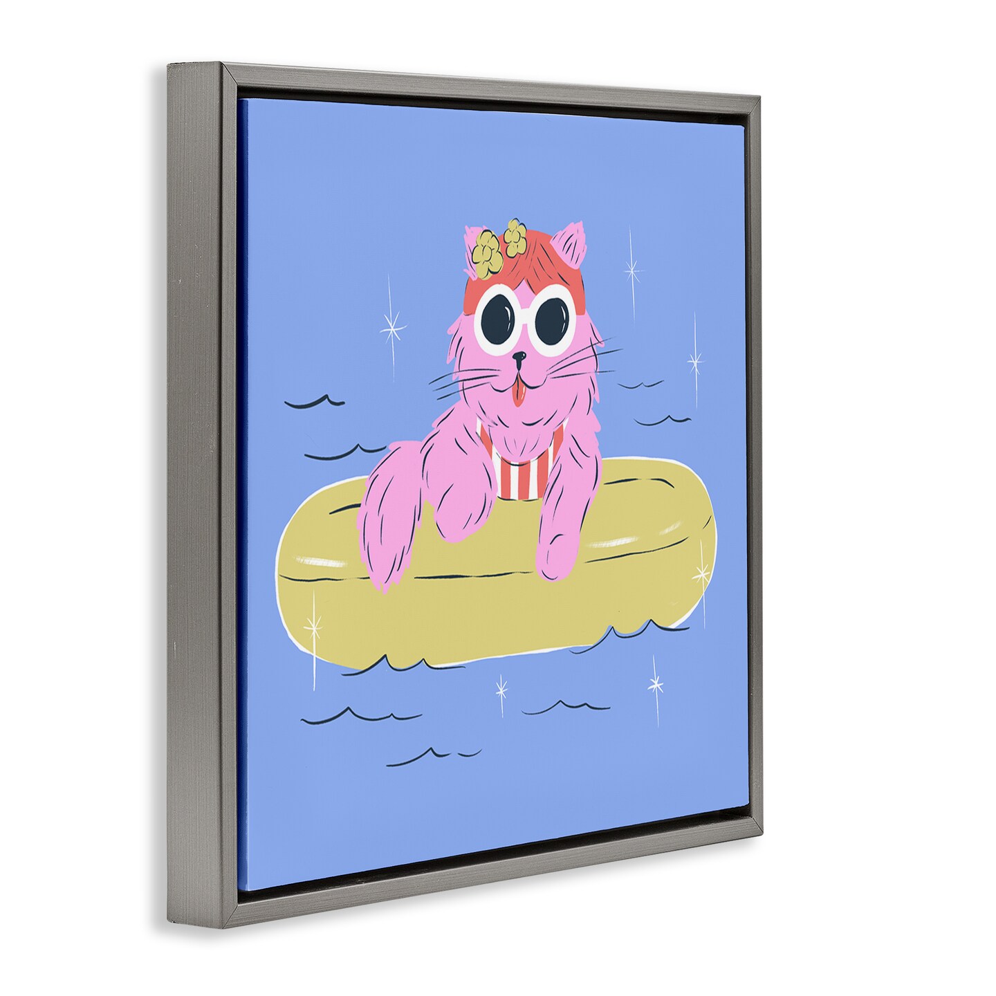 Stupell Industries Summer Pool Float Cat Floating Frame, design by Krissy Mast