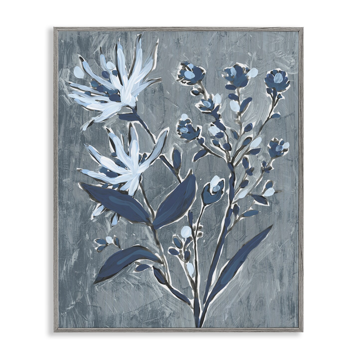 Stupell Industries Navy Blue Flowers Framed Giclee, design by June Erica Vess