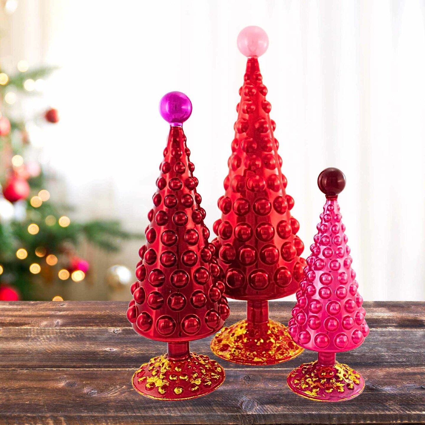 Cody Foster 16.0 Inch Midcentury Modern Hobnail Tree Set Christmas Decorative Tree Set , Christmas Decor Valentine's Day, Varying Heights: 16.0, 12.5, 9.75 Inches