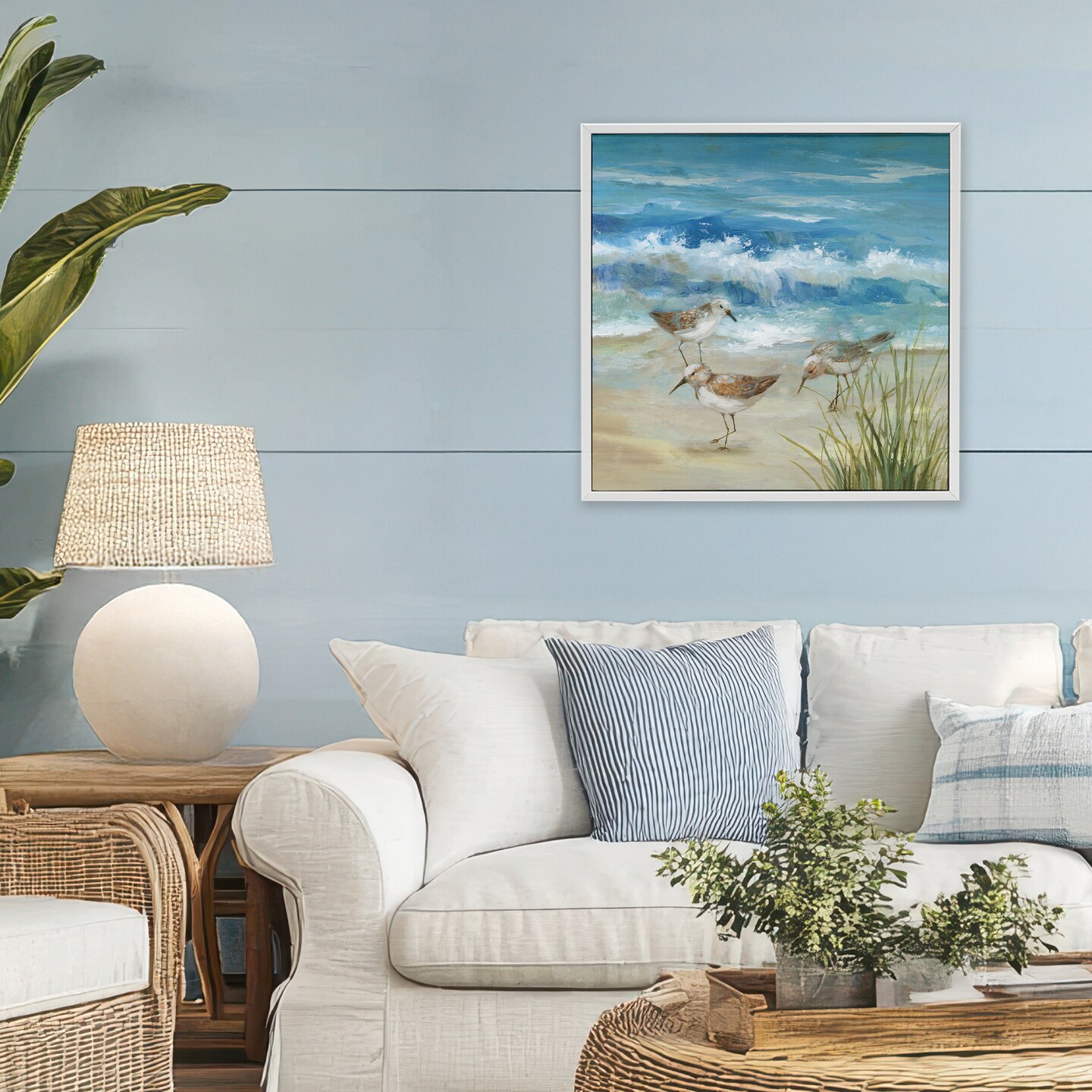 Stupell Industries Beach Sandpiper Gathering Framed Giclee, design by Nan