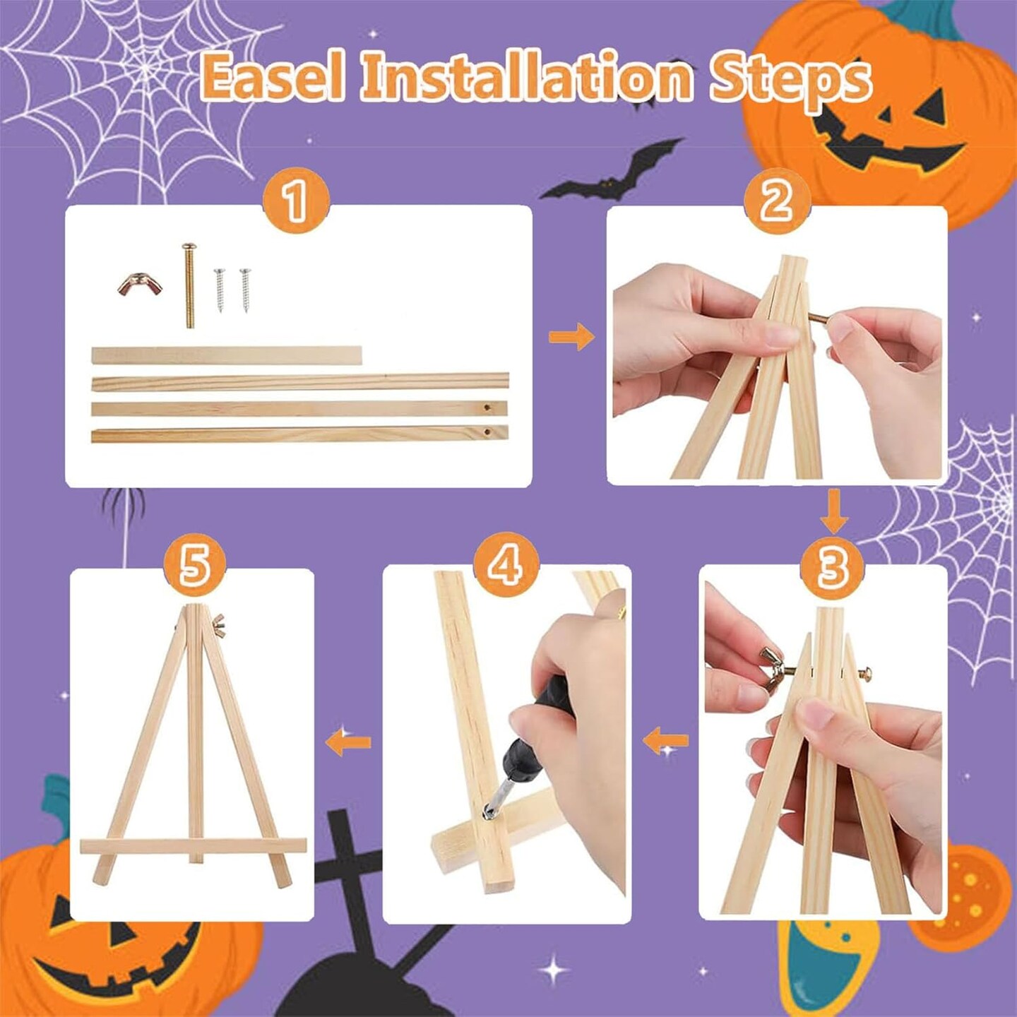 Halloween Ghost Paint by Numbers Kit with Frame and Wooden Easel - 8x8 Inch