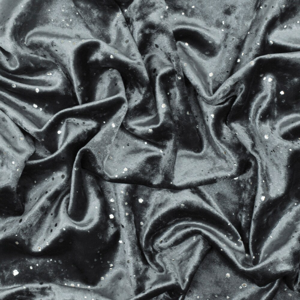 Galaxy Blue-Silver Drip Dot Pattern Printed Stretch Velvet Knit Fabric By the Yard