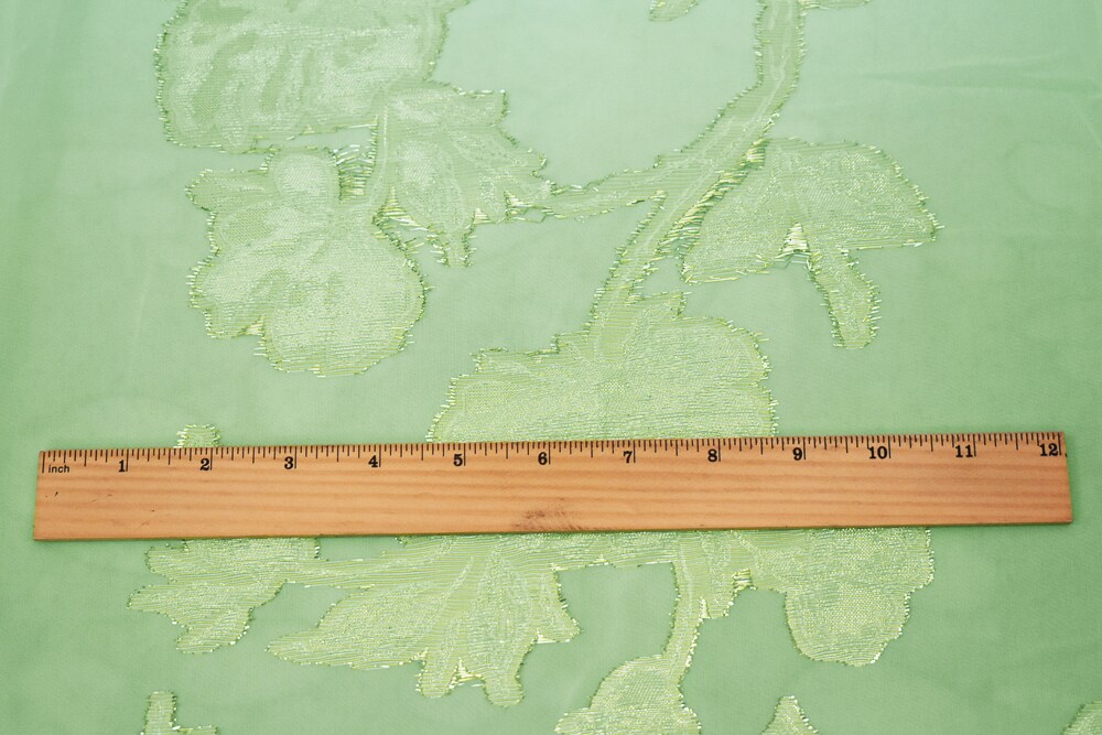 Light Green-Gold-Silver Nylon Metallic Floral Organza Woven Fabric By the Yard
