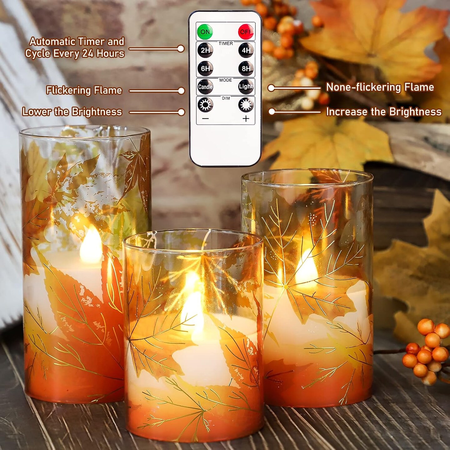 Fall Decor Flameless Candles(Glass)
