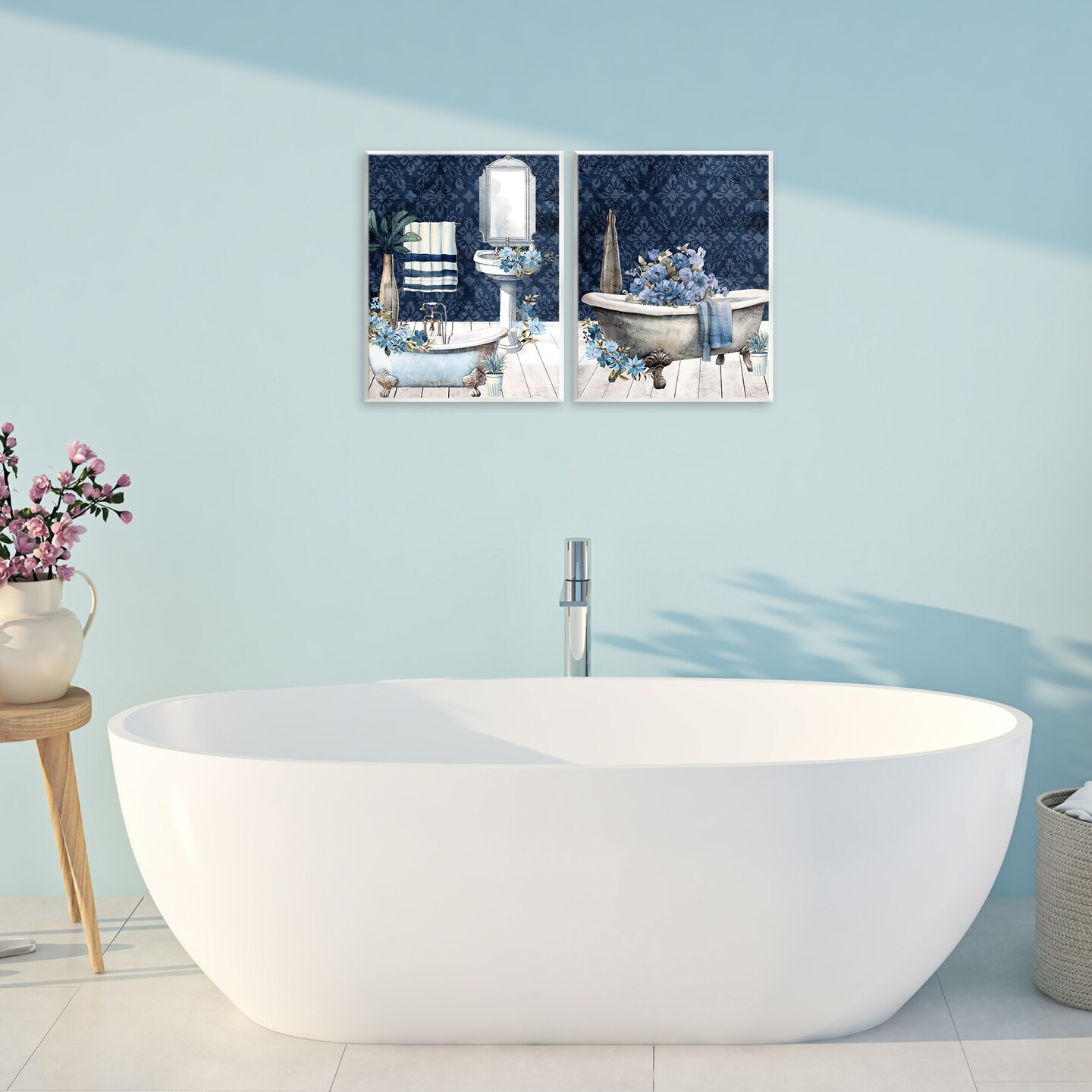Stupell Industries Blue Bath Floral Interior 2pc Wall Plaque Set, design by Kim Allen