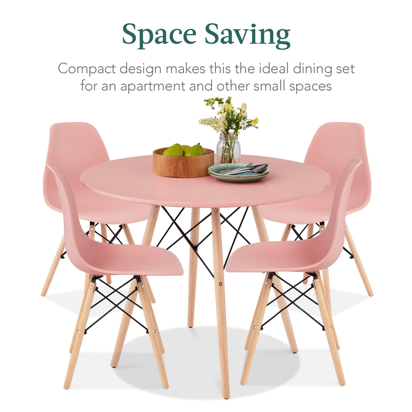 Best Choice Products 5-Piece Compact Mid-Century Modern Dining Set w/ 4 Chairs, Wooden Legs