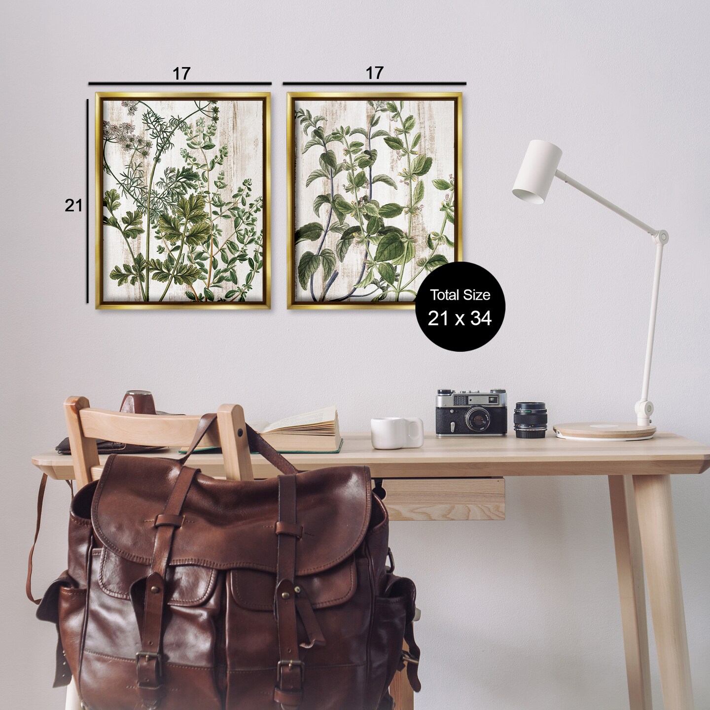 Stupell Industries Aged Botanical Leaves 2 pc Framed Floater Canvas Wall Art Set Design by Kim Allen