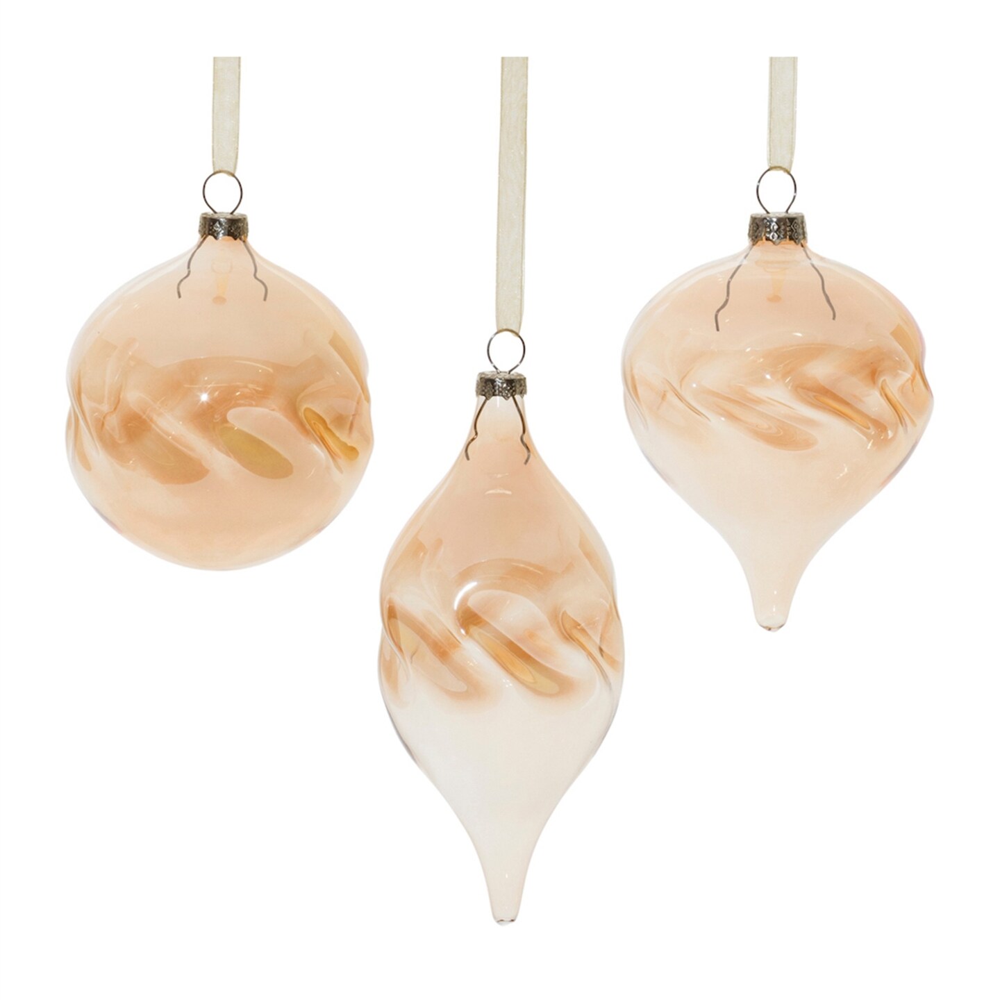 Melrose Swirled Glass Christmas Drop Ornaments - 5&#x22; - Amber - 12ct