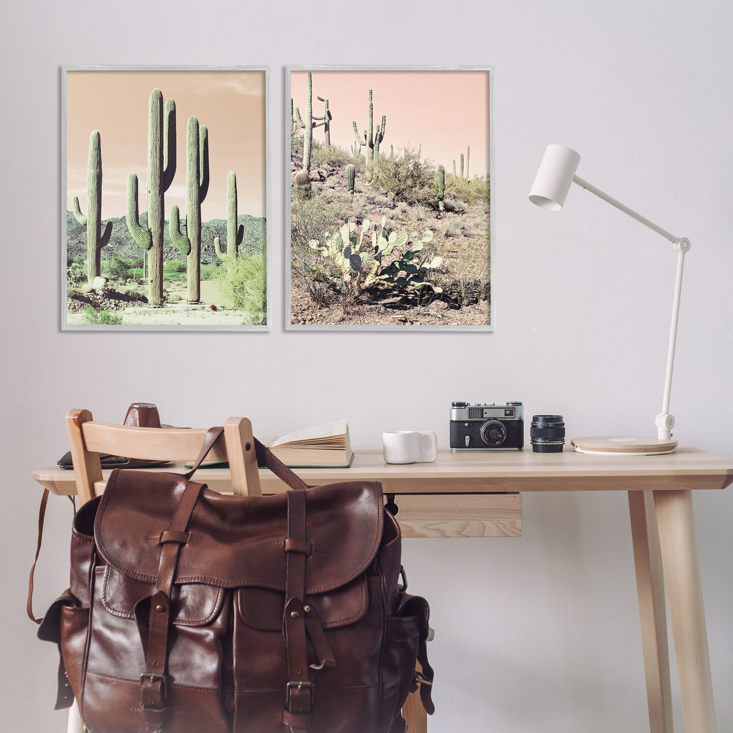 Stupell Industries Saguaro Cactus Desertscape 2 pc Framed Giclee Wall Art Set Design by Susan Bryant