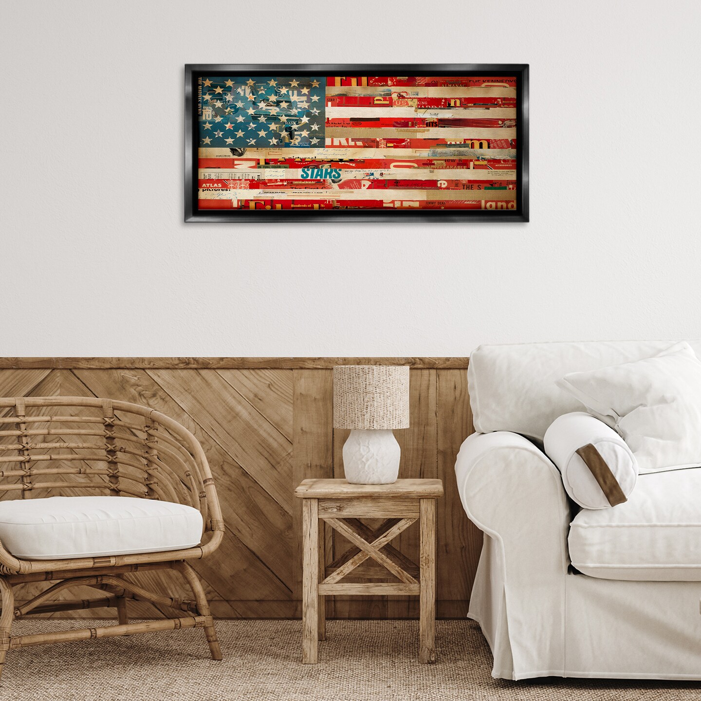 Stupell Industries Patriotic Collaged Flag Framed Floater Canvas Wall Art Design by Kelsey Hochstatter