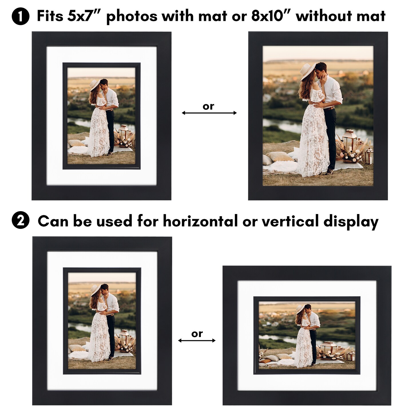 Americanflat 8x10 Picture Frame with Decorative Inner Mat Accent - Use as 5x7 photo frame with Mat or 8x10 frame without the Mat - Statement Frame with Shatter-Resistant Glass and Easel Stand