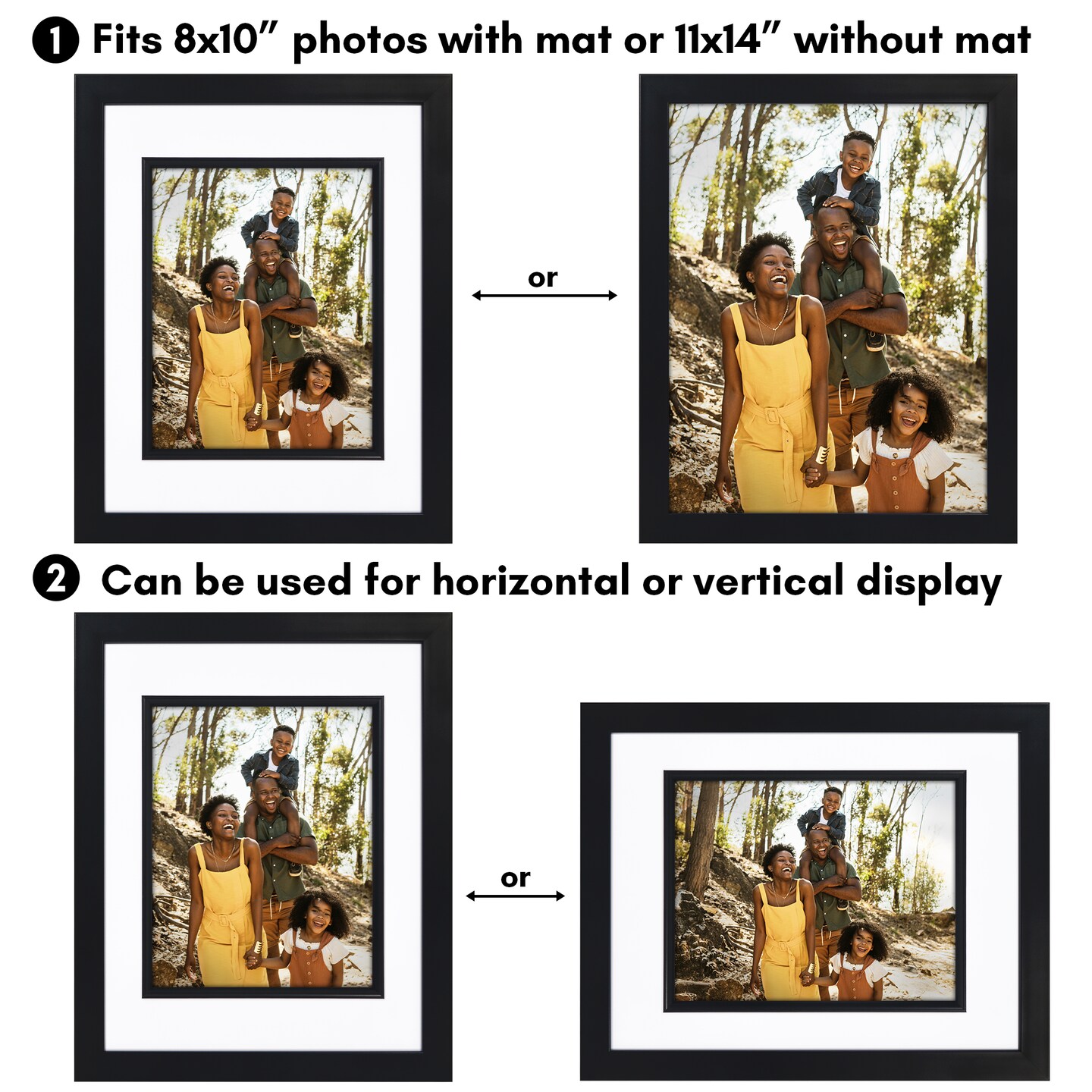 Americanflat 11x14 Picture Frame with Decorative Inner Mat Accent - Use as 8x10 with Mat or 11x14 without the Mat - Statement Frame with Shatter-Resistant Glass