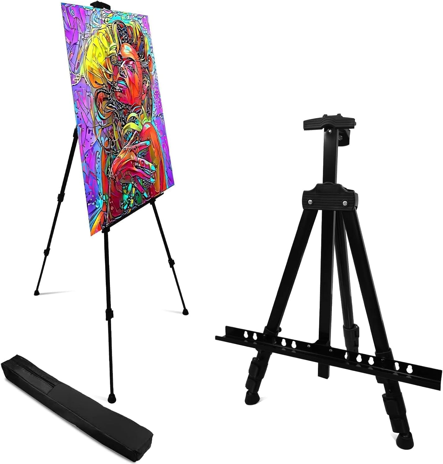 Art Painting Artist Easel Stand, Metal Tripod Adjustable Easels for Painting Canvases Height from 17 to 66 Inch,Carry Bag for Table-Top/Floor Drawing and Displaying,Black 1-Pack.