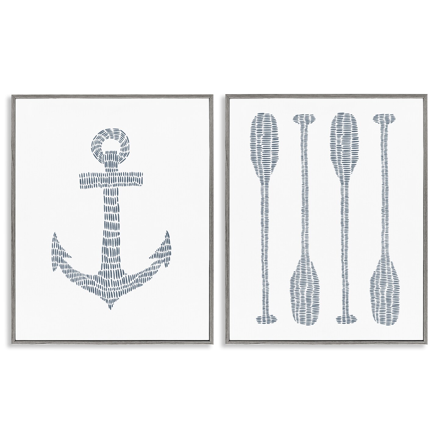 Stupell Industries Simple Lines Nautical Anchor Oars 2 pc Framed Giclee Wall Art Set Design by Jetty Home, LLC