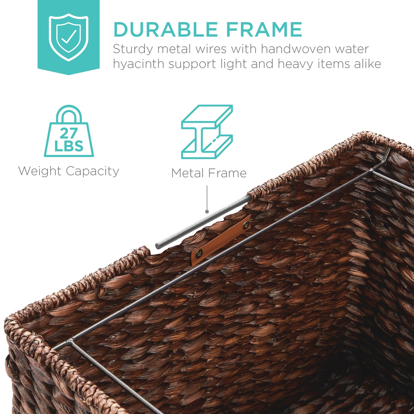 Best Choice Products Hyacinth Rolling Filing Cabinet Mobile Organizer Storage Basket w/ Lid, Locking Wheels