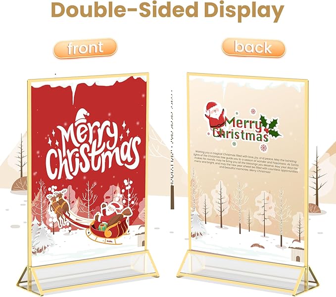 Gold Frames 8X10 Acrylic Sign Holder Double-Sided Picture Frames for Menu Holder Wedding Table Number Holder Christmas Photo Frames with Non-Marking Round Stickers -6 Pack