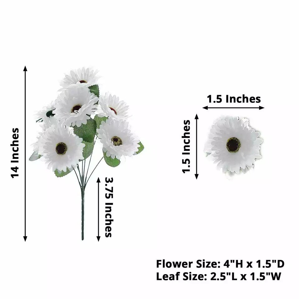 4 White 14&#x22; Faux Gerbera Daisy Bushes SILK ARTIFICIAL FLOWERS Party Decorations