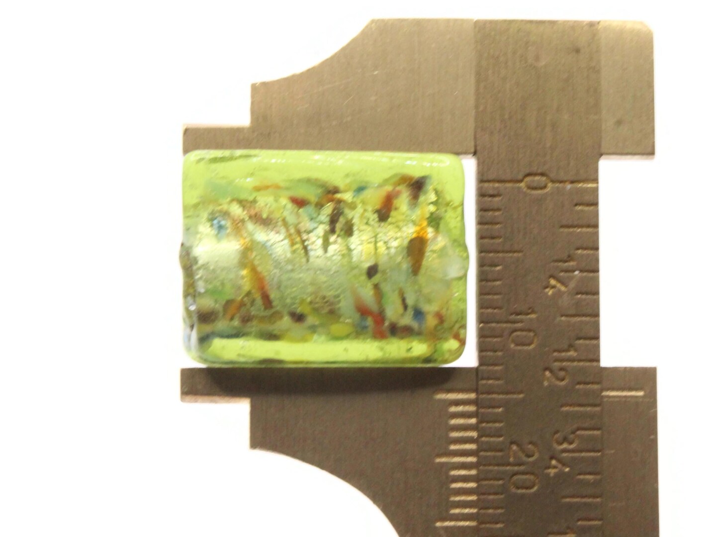 5 20mm Green Speckled Flat Rectangle Lampwork Glass Beads