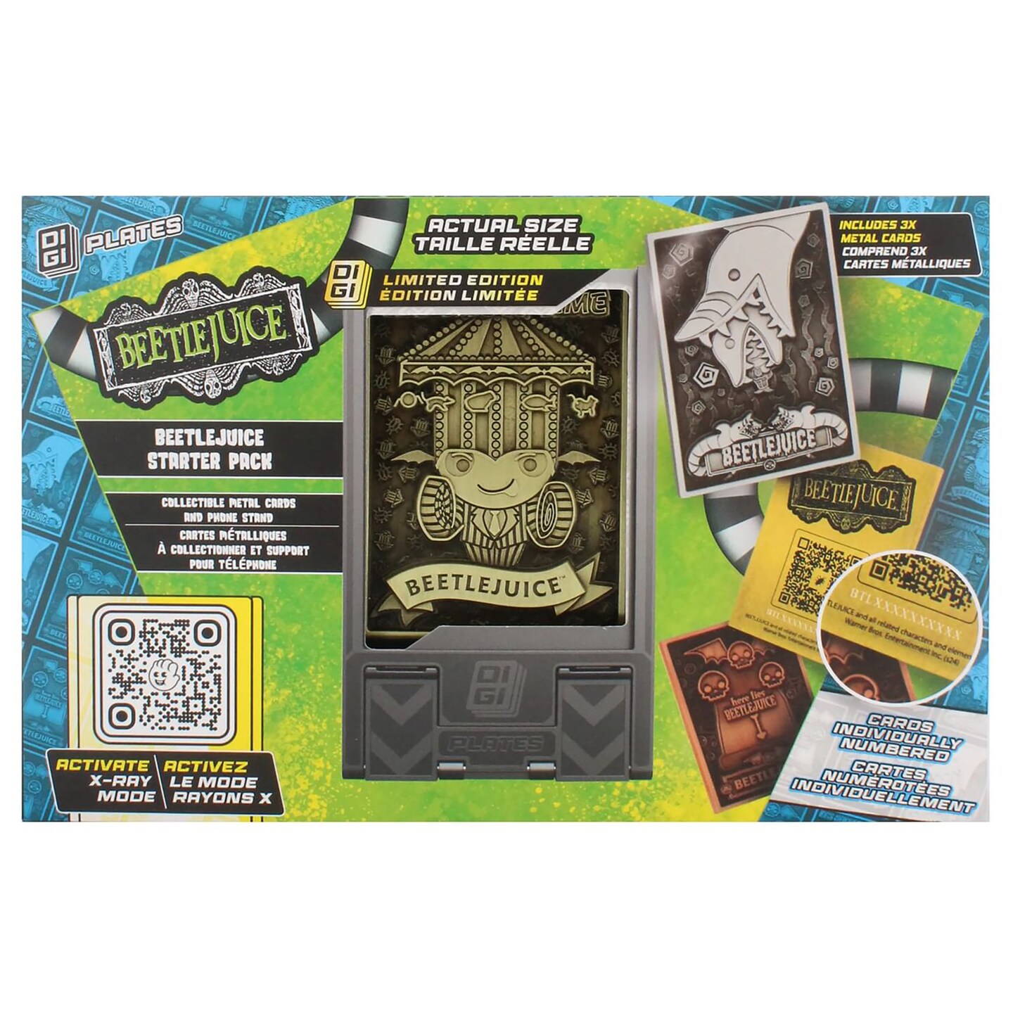 Exquisite Gaming: Digiplate Starter Pack - Beetlejuice - Warner Bros - 3 Collectible Metal Cards &#x26; Phone Stand, Copper-Gold-Silver Image Plates