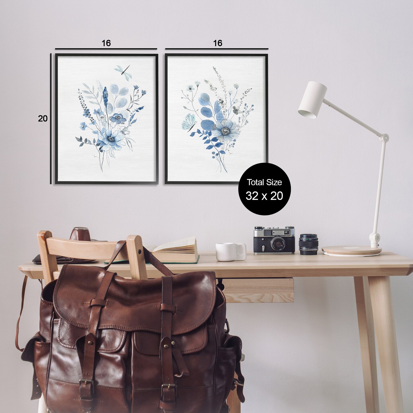 Stupell Industries Blue Dragonfly Flower 2 pc Framed Giclee Wall Art Set Design by Janet Tava