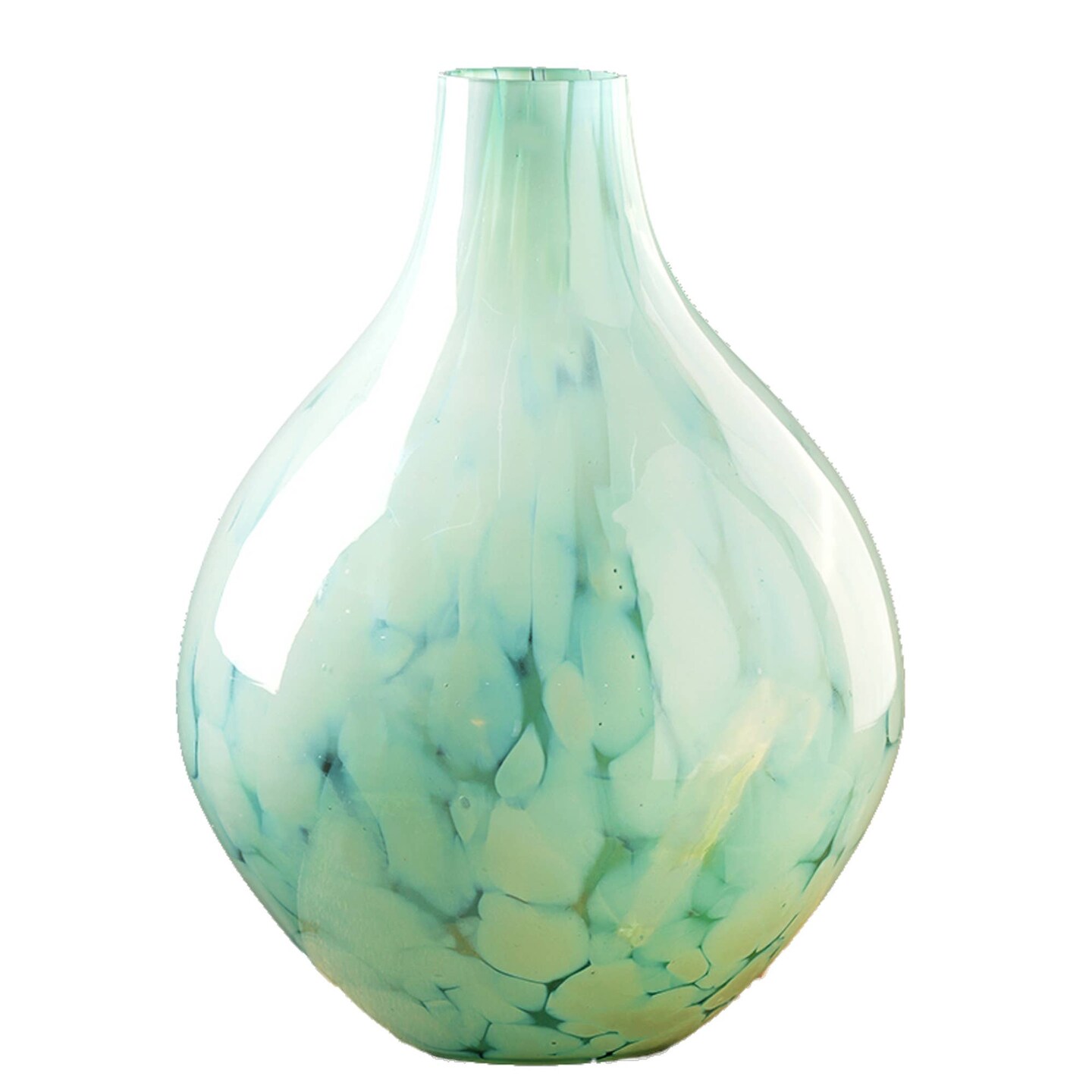 Decorative White Splutter Green Glass Rounded Vase-8.5x11 inch